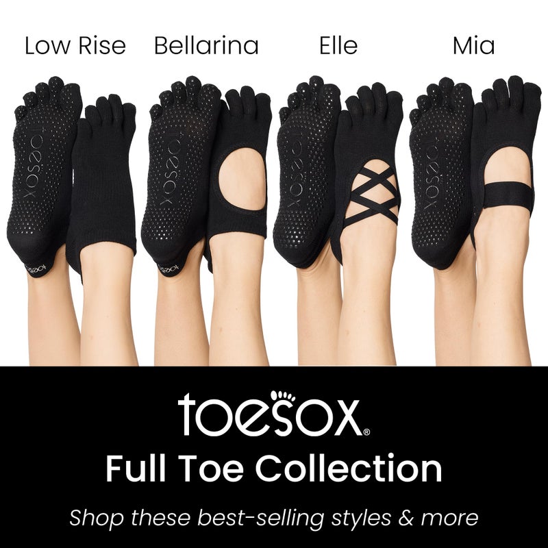 toesox Low Rise Full Toe Grip Socks for Women - Non Slip Ankle Five Toe Barefoot Socks For Barre Yoga Pilates and Ballet - Black, Large - Image 3
